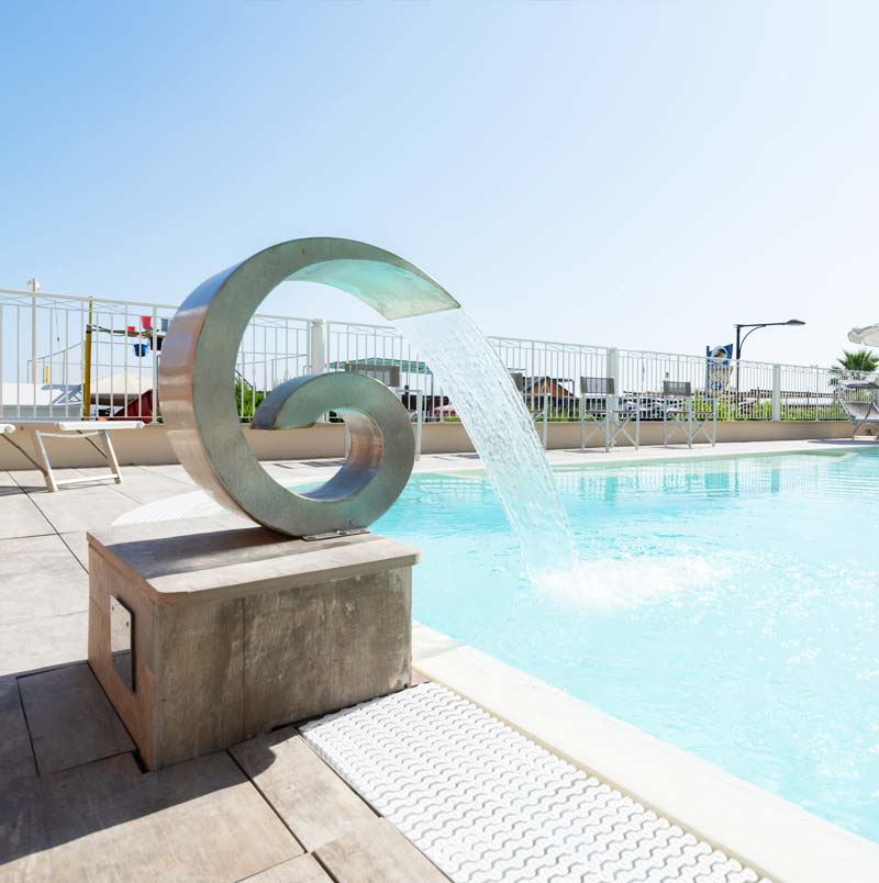 Waterfall into the pool